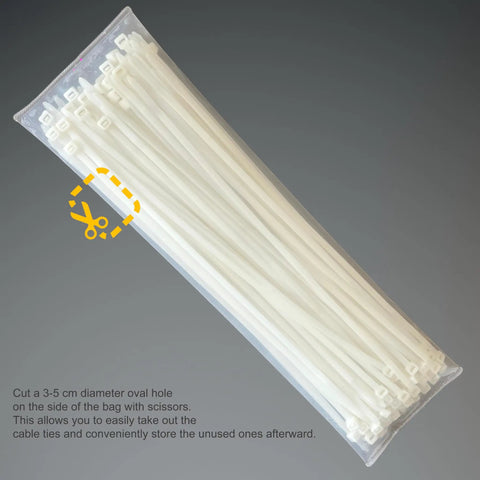 Heavy Duty Self Locking Nylon Zip Ties 100 Pack Ten Point Two Four Inch Length 48 Pound Tensile Strength Extreme Temperature Range Minus Forty To Two Hundred Fahrenheit UV And Weather Resistant Indoor Outdoor Cable Ties For Fence And Wire Ducts in packaging