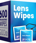 Pre Moistened Lens Wipes For Eyeglasses And Camera Lenses Streak Free 600 Pack with glasses and wipe packets
