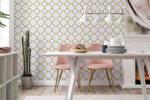 White And Gold Peel And Stick Wallpaper Self Adhesive Removable Trellis Pattern For Walls And Furniture Modern Gold Grid Vinyl Roll