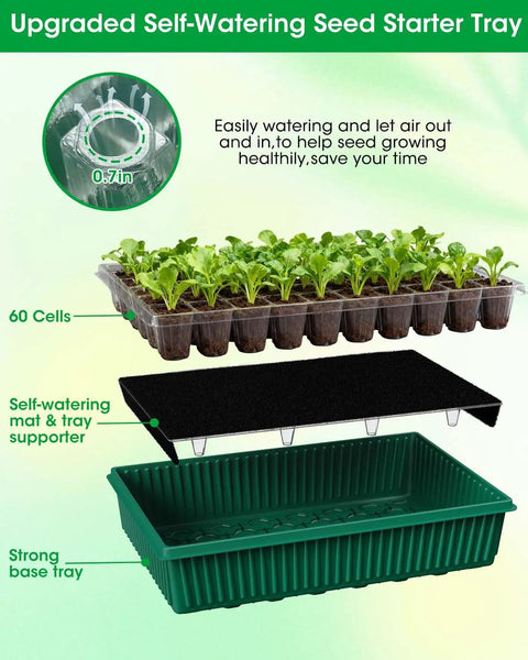 2 Pack 120 Cell Self Watering Seed Starter Tray Kit With Grow Light And Humidity Dome For Easy Seed Germination Large Plant Seedling Trays With Three Color Full Spectrum LED Grow Lights