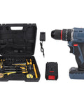 Heavy Duty Brushless Cordless Drill Beast Mode 45Nm Torque With 2000Mah Battery in carrying case with tools and battery charger.