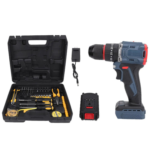 Heavy Duty Brushless Cordless Drill Beast Mode 45Nm Torque With 2000Mah Battery in carrying case with tools and battery charger.