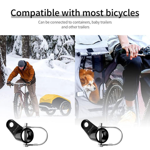 Upgraded Bike Trailer Coupler Attachment Angled Elbow For Instep And Schwinn Trailers with snowy bike ride and dog in trailer
