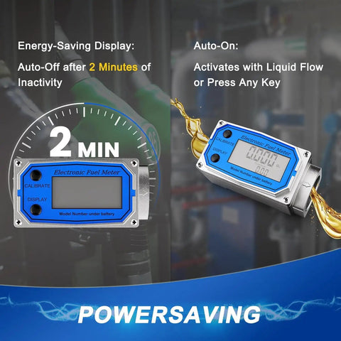 Energy-saving feature of Digital Turbine Flow Meter Three Quarter Inch Auto On Off Industry Grade Aluminum Alloy Fuel Meter