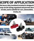 2 Pack Heavy Duty Car Battery Junction Post Blocks Featuring Rock Solid Stainless Steel Posts And Slick Insulated Nylon Bases for car and truck wiring.