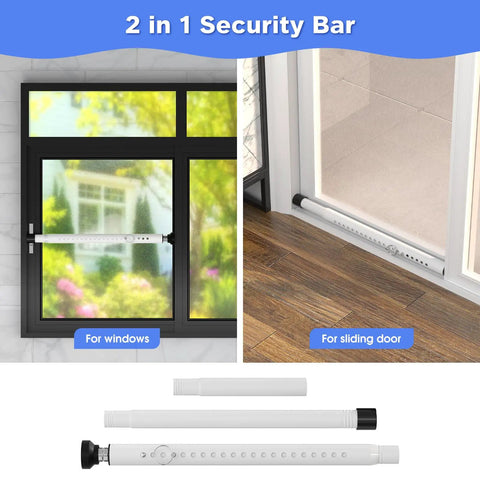 Adjustable 16 To 51 Inch Sliding Door Security Bar Set For Patio And Home 2 Pack Telescoping Window Lock Stoppers installed