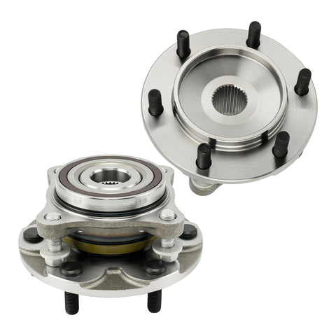Front Wheel Hub Assembly 2 Pack For 4WD Toyota Tacoma 2005 To 2021 4Runner 2003 To 2021 Lexus GX460 2010 To 2018 FJ Cruiser 2007 To 2014 GX470 2003 To 2009 Direct Fit Wheel Bearing Hub Replacement shown in silver metal with bolts visible.
