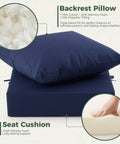 Deep Seat Outdoor Cushions Set For Patio Furniture 24 X 24 X 5.75 Inches Waterproof And Fade Resistant Navy Blue Backrest Pillow and Seat Cushion