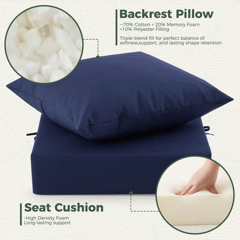Deep Seat Outdoor Cushions Set For Patio Furniture 24 X 24 X 5.75 Inches Waterproof And Fade Resistant Navy Blue Backrest Pillow and Seat Cushion