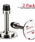Zero Hassle Wall Mount Door Stopper, Straight Up Self Adhesive Tape Or Screw Grip, Brushed Stainless Steel Frame With Thick Rubber Bumper shown from the side.
