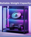 Four Tier Tempered Glass Display Cabinet With RGB Led Lighting And Music Sync For Flexing Sneakers Figurines And Dope Collectibles In Any Game Night Vibes Setup showcasing weights with clear capacities.