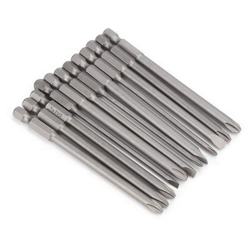 12-piece S2 alloy steel screwdriver bits, 100mm slotted and Phillips, sandblasted finish, Kick Your DIY Game Up A Notch With This Epic 12-Piece S2 Alloy Steel Screwdriver Bit Set Slotted And Cross Head Sandblasted Rust Bits 100mm For Reliable Electric Drill And Manual Power Tool Performance.