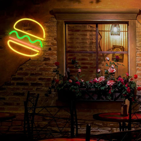 Burger Neon Sign For Wall Decor 12x12 Inch LED Neon Light Hangable For Restaurant Bar Pub Handmade Advertising Neon outside window
