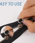 Hand attaching Zipper Pull Replacement Set Six Pack Metal Zipper Handles to jacket zipper, no tools needed.