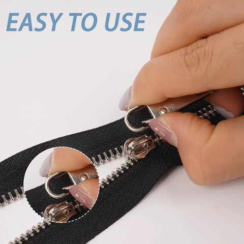 Hand attaching Zipper Pull Replacement Set Six Pack Metal Zipper Handles to jacket zipper, no tools needed.
