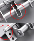 Heavy Duty Self Closing Spring Hinges For Doors And Gates No Brainer Install And Smooth Auto Close For Home And Commercial Use Sturdy Steel Construction Built To Last Reliable Hinged Hardware. Close-up of steel self-closing door hinge with spring and mounting holes