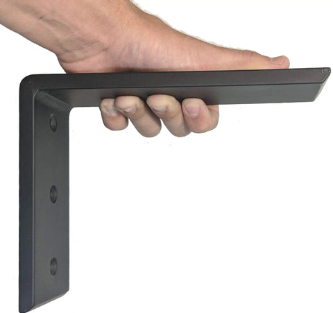 Heavy Duty L Brackets Black Steel 6 By 8 Inch Three Pack Hidden Countertop Support Brackets Three Eighths Inch Thick Supports Up To 150 Lbs Floating Look For Granite Quartz Wood Concrete Weld On Tabs Pre Drilled Three Eighths Inch Hole