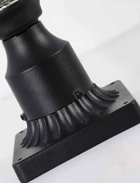 Close-up of the base of an Outdoor Post Light With E26 Socket, 3-Inch Pier Mount, Waterproof Black Lantern With Water Glass Shade.
