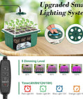 4 Pack Self Watering Seed Starter Trays With Grow Light Kit showing adjustable humidity domes and smart lighting system.