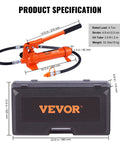 Heavy Duty 4 Ton Porta Power Kit With Portable Hydraulic Jack And 3.9 Ft Hose For Auto Body Frame Repair Plus Truck Farm Use Includes Storage Case and Spreader, with dimensions and specifications.
