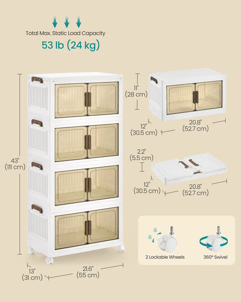48 Quart Stackable Storage Cabinet With Wheels And Foldable Rolling Organizer Cart Featuring Easy Rollout Setup Straight Up Spacious Fabric Cubes Plus Lid As Game Changer Closet Solution