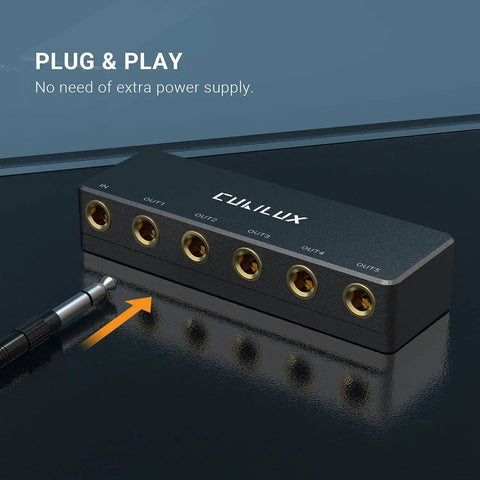 Passive One Quarter Inch Audio Splitter Box With Five TRS TS Outputs For Guitar Signal, Studio Recording, Live Performance And Gigs