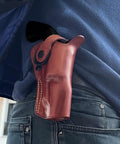 OWB Leather Paddle Revolver Holster With Retention Strap For Pietta 1858 Ace Black Powder 44 Cal 3 Inch Right Hand Quick Draw Brown