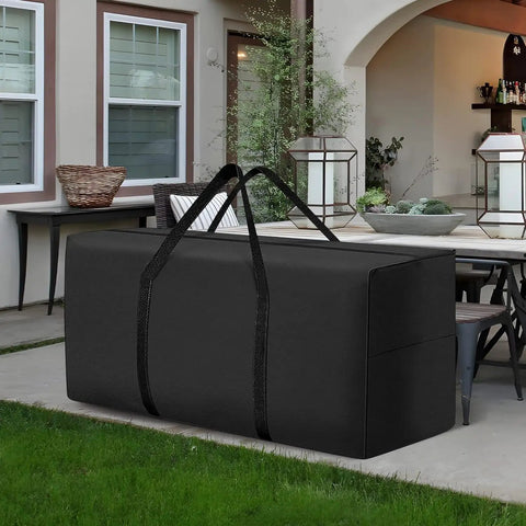 Extra Large 68 Inch Outdoor Cushion Storage Bag For Patio Furniture All Weather Waterproof With Zipper And Handles Fits Cushions Up To 68 Inches Long, 29 Inches High, 20 Inches Wide Black on patio