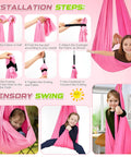 Child enjoying pink Sensory Swing Stand Frame With Pod Chair And Swings Set For Kids And Adults Heavy Duty Metal Swing Set