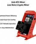 Open Source Bitcoin Miner 1.2 THs Quiet Home Solo Mining Rig With BM1370 ASIC Ultra Low 18W Power 2.4G WiFi Easy Setup Includes Power Supply And Red Stand For Education Or DIY Mining, red stand with display and fan