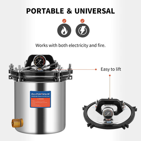 BAOSHISHAN 18L stainless steel steam autoclave with gauge and clamp lid, portable pressure sterilizer