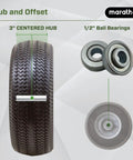 Skip The Hassle And Roll Smooth With This Flat Free Rubber 2 80 2 50 4 Tire And Wheel Assembly showing 3 inch centered hub and half inch ball bearings.