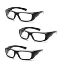 Emerge Full Reader Safety Glasses With 2.0X Reading Magnification Black Frame Clear Lenses Dual Lens Eye Protection Scratch Resistant Polycarbonate Soft Nose Pad 3 Pack