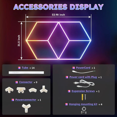 Accessories display for Hexagonal RGB LED Panel Lights With Remote Control For Parties Game Rooms Gyms And Bars