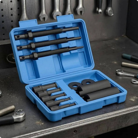 Pro Bearing Puller Kit For Inner Housing Removal With Case Darkened Finish For Car Moto EV Repair Includes Rods Sleeves Tubes Washers in blue case