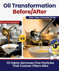 Oil transformation using Keep Your Deep Fryer Oil Crisp And Clean With This Reusable Micron Filter Bag for clarity.