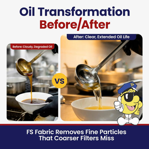 Oil transformation using Keep Your Deep Fryer Oil Crisp And Clean With This Reusable Micron Filter Bag for clarity.