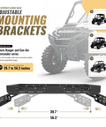 Adjustable mounting brackets for Badass Universal UTV Overbed Cargo Rack, fitting bed widths from 39.7 to 56.3 inches.