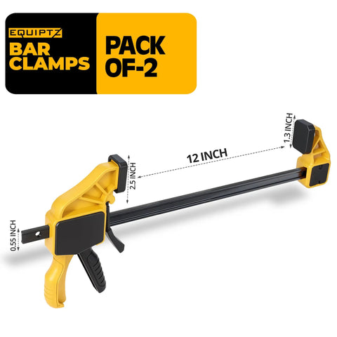 12 Inch Quick Grip Bar Clamps Set, 2 Pack For Woodworking And Metalworking, Heavy Duty 150 Lb Clamping Force, One Hand Trigger Release