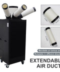 Heavy Duty Industrial Portable Air Conditioner 22500 BTU Mobile Spot Chiller with extendable air ducts for flexible cooling.