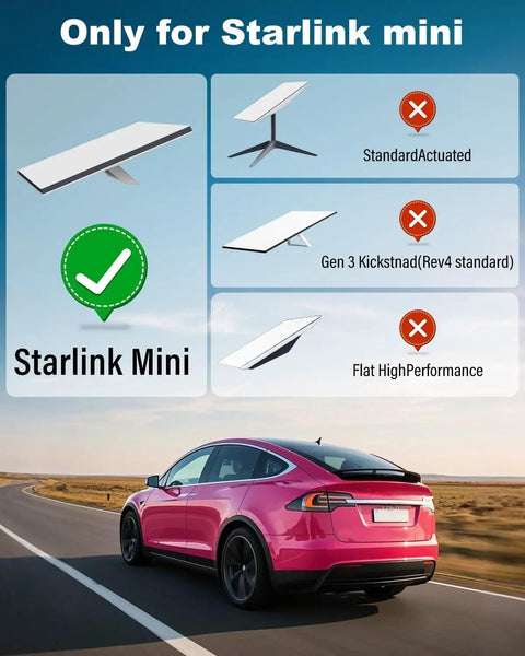 Image showing compatibility of Built Tough Starlink Mini Suction Cup Mount with Starlink Mini on a pink car.
