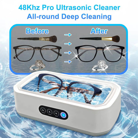 Deep Clean Ultrasonic Jewelry Cleaner 48kHz Machine With 22oz 304 Stainless Steel Tank cleaning eyeglasses