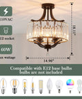 Modern Crystal Chandelier Four Lights Black Semi Flush Mount Ceiling Light Fixture For Dining Room Kitchen Hallway Bedroom Entryway Dimmable With E12 LED Bulbs Level Up Your Space, 14.96x18.11 inches, bulb info shown