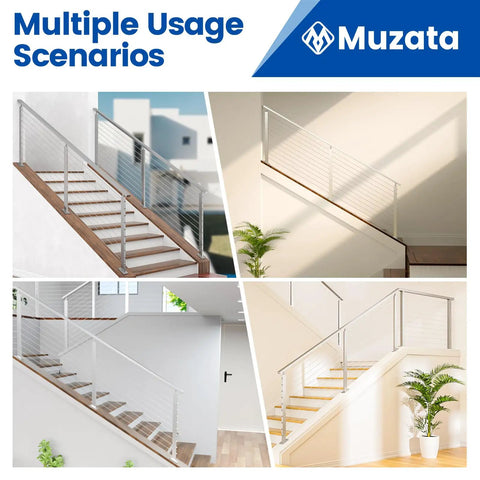 Slope Cable Railing Post 36 Inch For 25 To 40 Degree Slopes Brushed T304 Stainless Steel Cable Railing System Kit on stairs.
