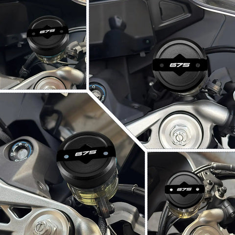 675 Series Motorcycle Brake Fluid Reservoir Cap And Front Master Cylinder Cover Anti Leak CNC Aluminum Black Finish Fits 675SS 675SR-R 675SR 675SRR 675NK