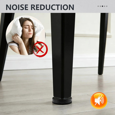 Fourteen Pack Furniture Leveling Feet Set With One Quarter Inch Thread shown reducing noise on table legs, black plastic base on wood floor