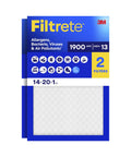 Two Pack 14x20x1 Air Filter With MERV 13 MPR 1900 For Allergens Bacteria And Viruses packaging showing pleated filter
