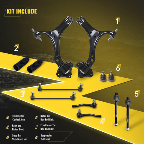 Beefed Up Front Suspension Kit For Honda Accord 2013 To 2017 And Acura TLX 2015 To 2020 2.4L with control arms, ball joints