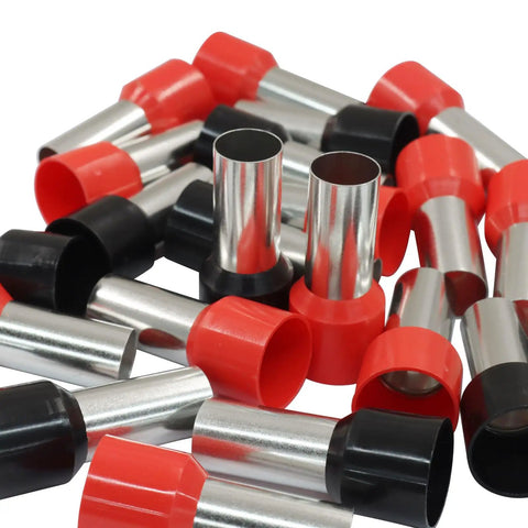Wire Ferrules Kit For 1 AWG, 100 Pcs Black And Red, Tube Type Crimp Connectors For Electrical Wiring, Copper And PP Housing, Durable And Safe, Easy To Crimp, Great For Automotive And Home Wiring Projects. Red and black copper ferrules