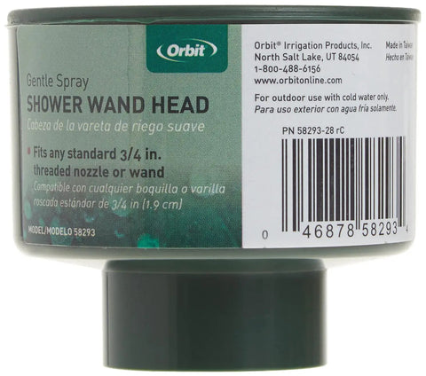 3 Pack Hose End Shower Wand Heads With Three Quarter Inch Threaded Connection, packaging displaying threading size and brand